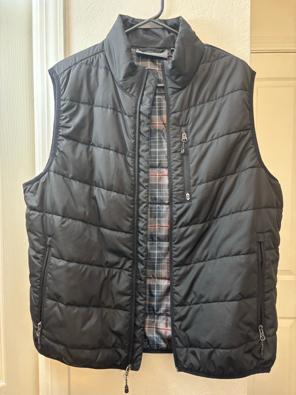 Free Country Black Quilted Puffer Vest with Plaid Lining